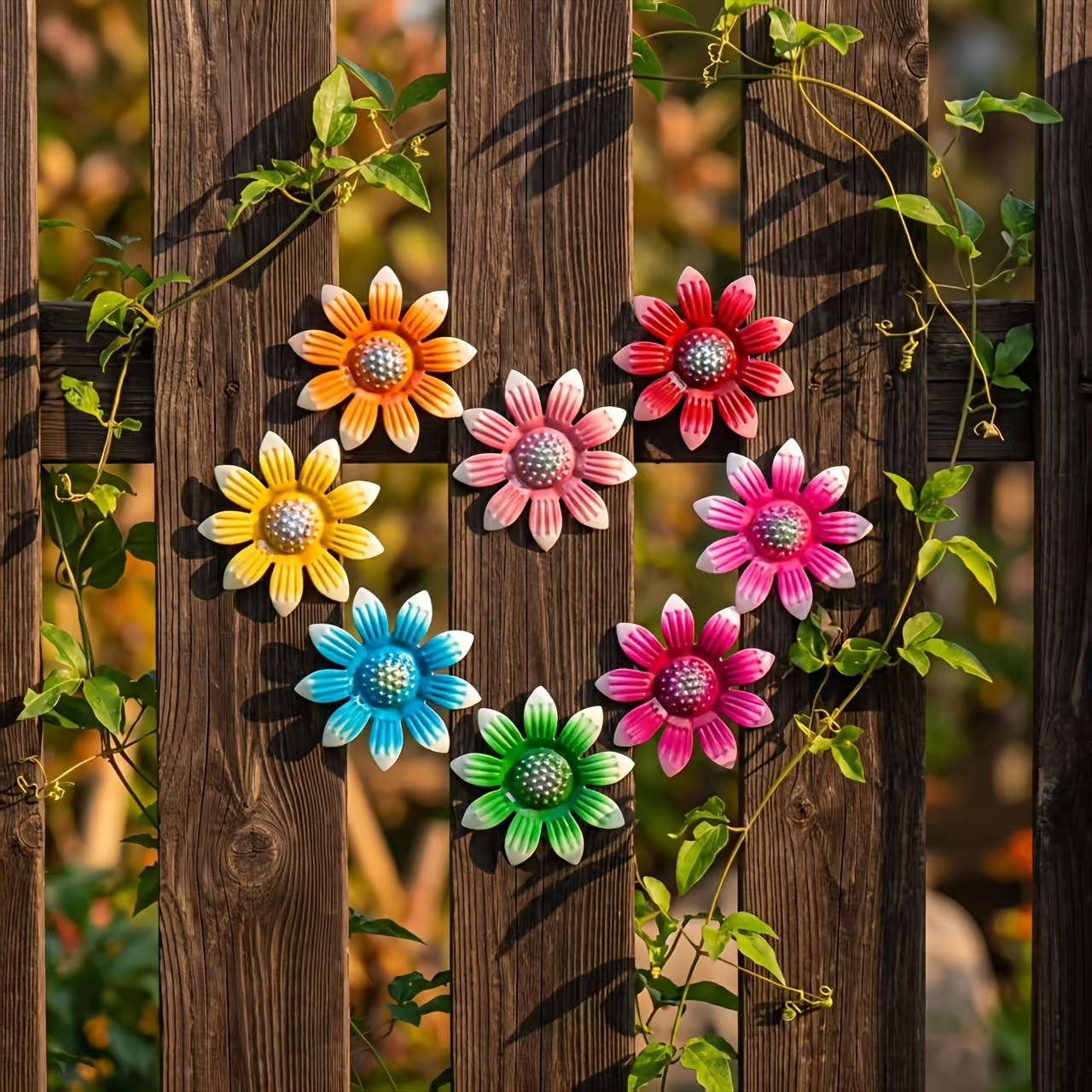 TEMU 【2.5d】 8pcs Metal Flower Wall Decoration 3d Wrought Iron Floral Wall Art Set, Light Luxury Outdoor Flower Wall Hanging Ornaments, Wall Sculpture