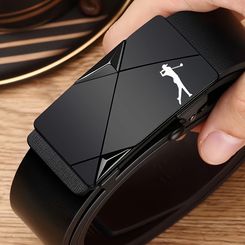 1pc Men's Black Golf Laser Belt, Alloy Automatic - Stylish Design For Jeans, Dress Pants And Casual Wear - Perfect Gift For Golf Enthusiasts, Golf Additions
