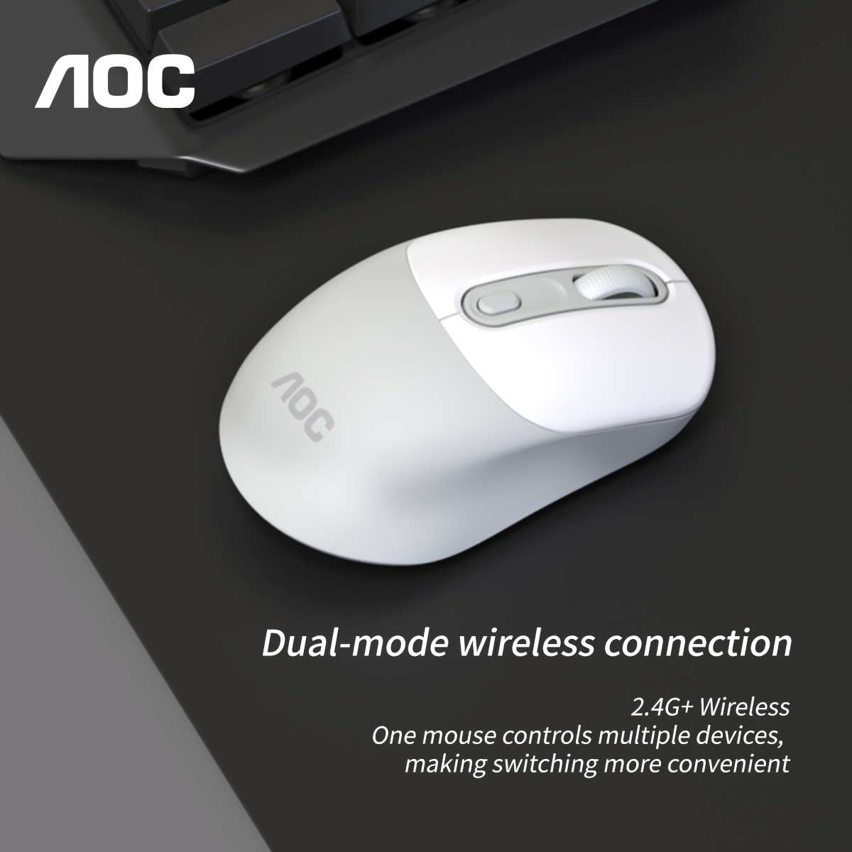 AOC Bluetooth Wireless Mouse- Dual-Mode Wireless (2.4 GHz + Bluetooth 5.0), USB-C Charging, Silent & Portable, Ergonomic Design; Compatible with Laptops, Tablets, and PCs; Multi-Device Control; Essential for Office Work, Business Travel, and Gaming