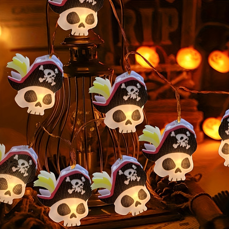 

Halloween String Lights - 10 Led Battery Powered Indoor Horror Themed Decorative Lights - 4.92ft Energy Efficient Plastic Pirate Skeleton Garland With Switch Control For Outdoor Camping Patio