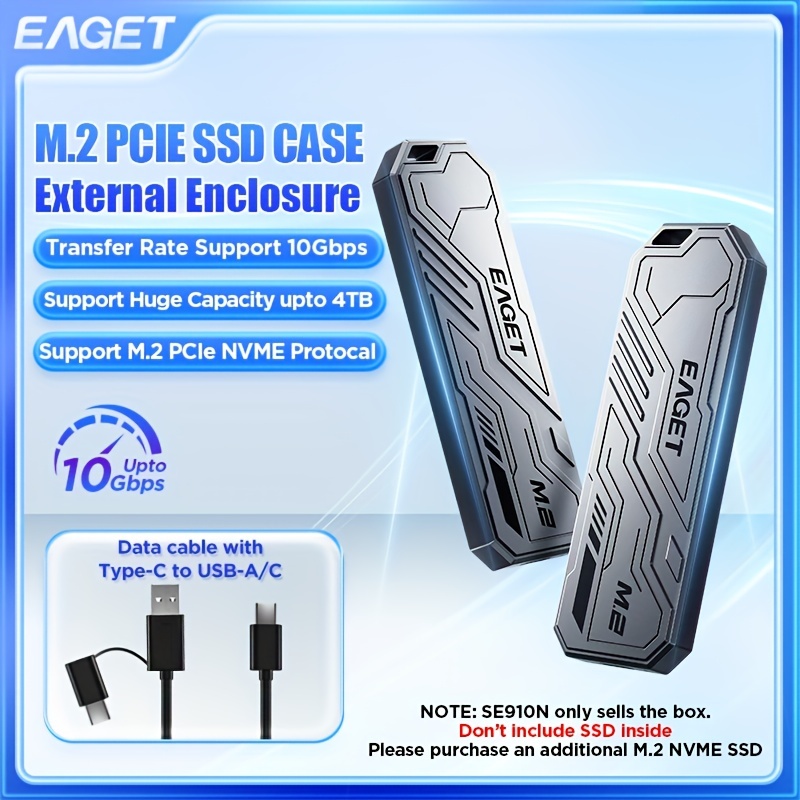 

Eaget Aluminum M.2 Enclosure Case, Portable External Hard Disk, Compatible With Pc, Mac, Supports Up To 4tb, With Type-c To Usb-a & Type-c Data Cables For External Hard Disk Storage