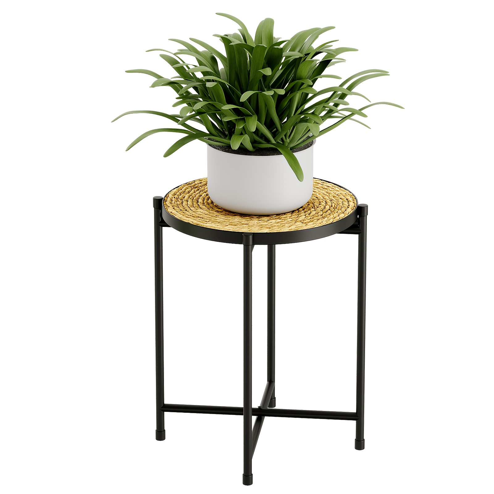 Image of Bamworld Round Metal Plant Stand, A Modern Plant Table Shelf Designed For Small Spaces, An Holder Suitable For Patio, Balcony, And Garden, Indoor And Outdoor