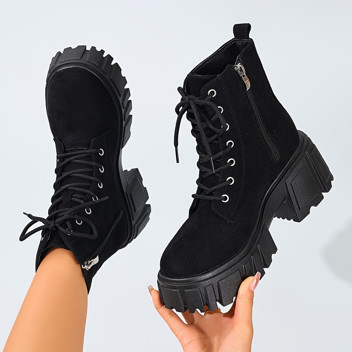 TEMU Women's Dress Shoes And Boots, Solid Black Platform Ankle Boots, Thick Sole Leg Minimalist Cool Daily Outfit Footwear, Women Shoes
