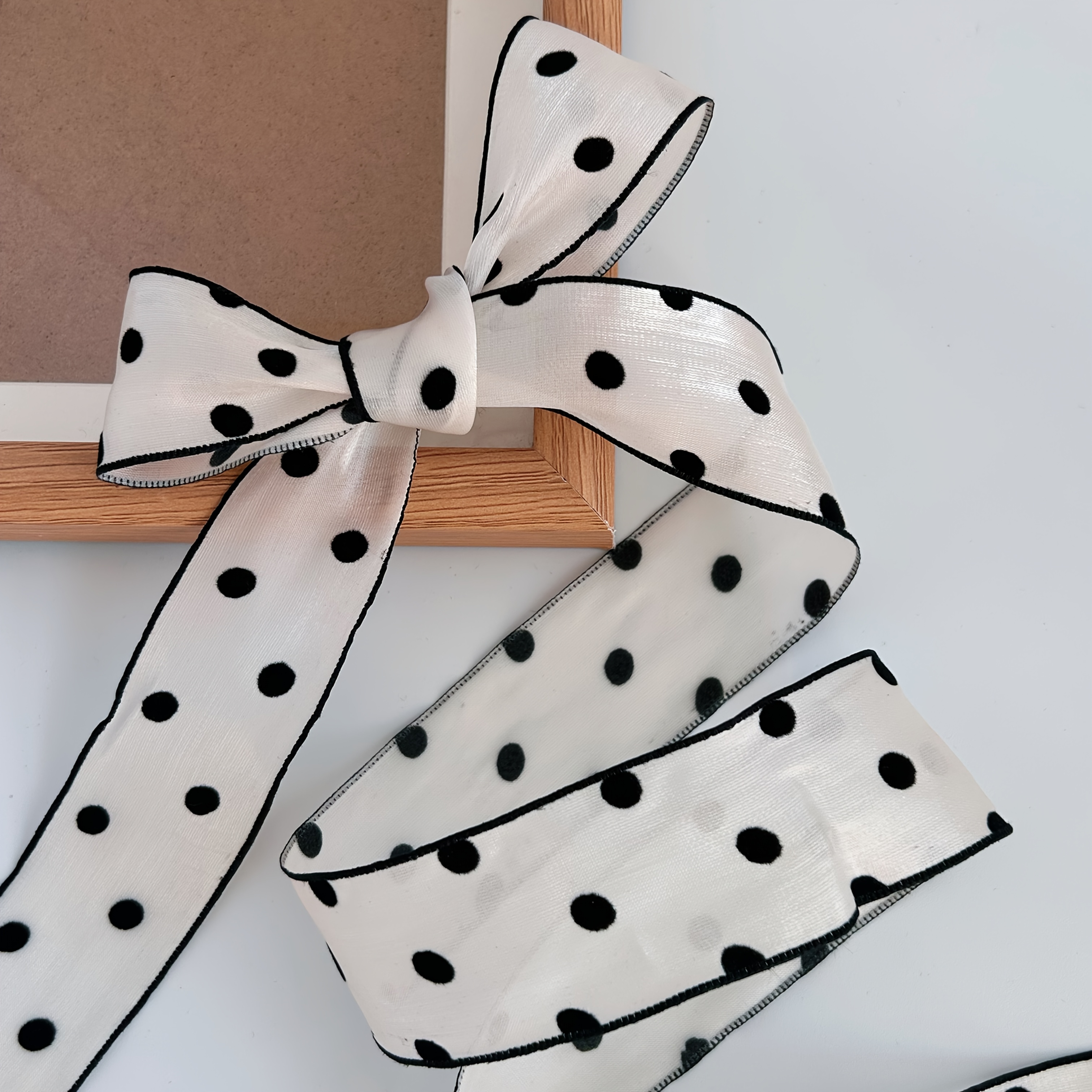 TEMU White Polka Dot Ribbon, Brushed Twill Trimmed Polka Dot Ribbon – Solid Color Wedding Bouquet Decor Ribbon, Suitable For Handmade Bouquets, Gift