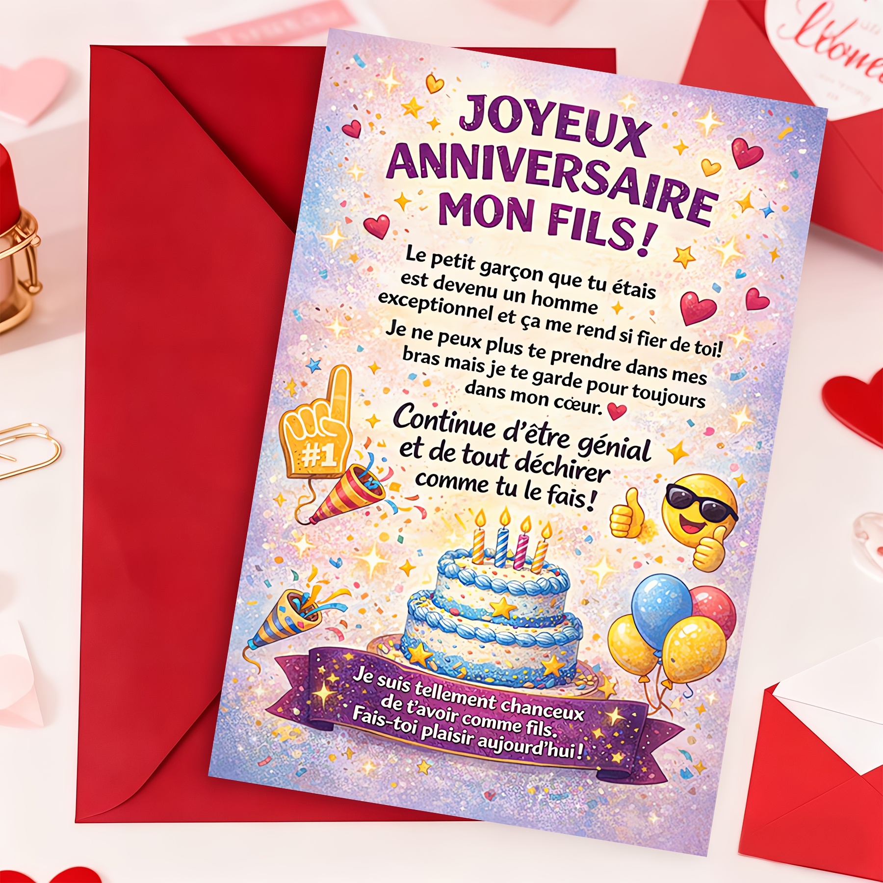 TEMU Cartes d'anniversaire avec enveloppes, cartes au design « Parents », cartes d'anniversaire sincères des parents à fils, cartes de en français