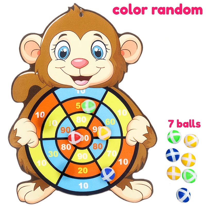 Image of 8pcs(7 Balls +1 Board) Monkey Dart Game - Indoor/outdoor Animal Themed Sticky Ball Party Toy 3+, Includes Hook & 7 Sticky Balls, Perfect Gift For Birthdays, Halloween, Christmas