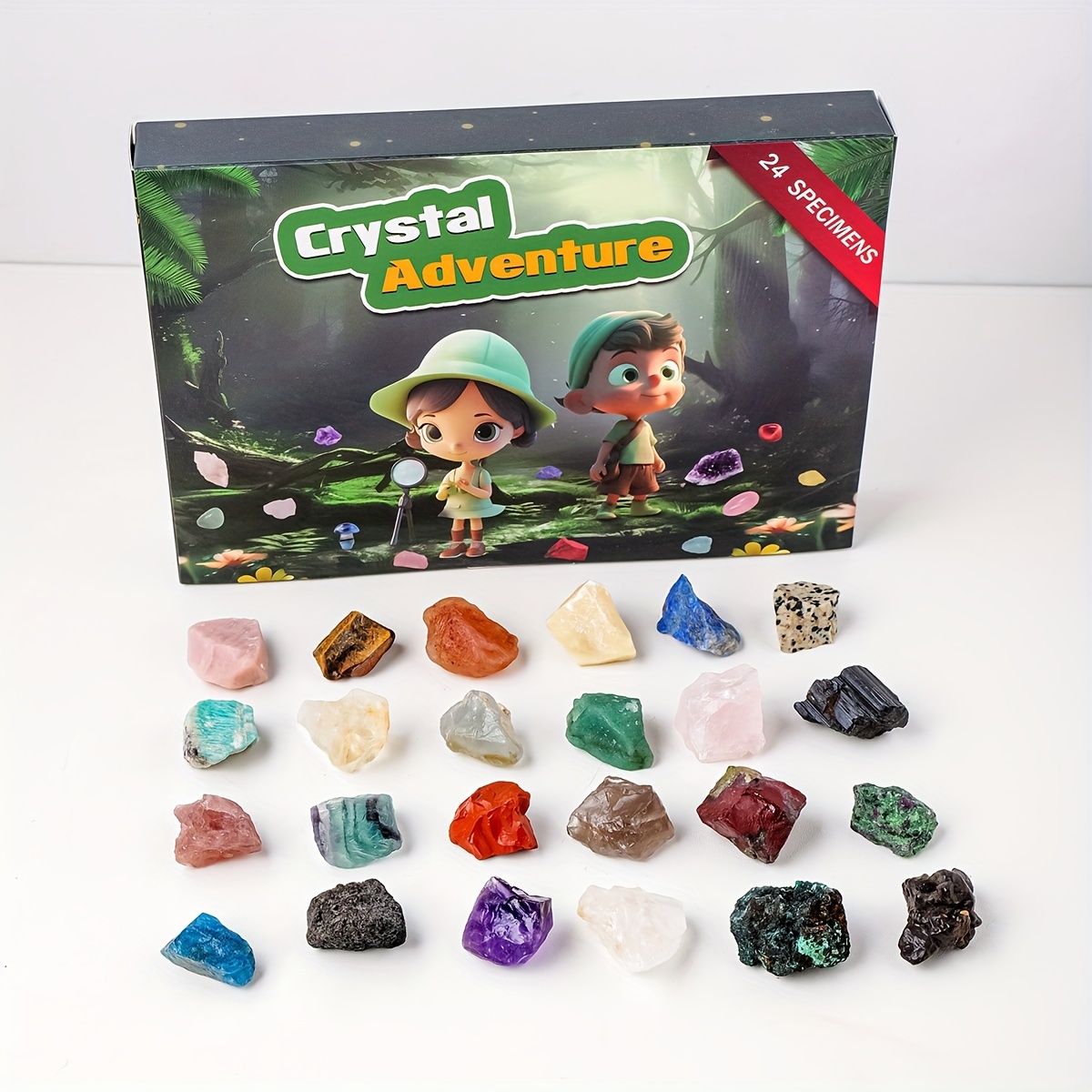 

1 Pack Crystal Adventure Box, 24 Pcs Specimens, Natural Crystal Raw Stone Assortment, Educational Kit For Collectors & Gift Display, Assorted Sizes & Irregular Shapes