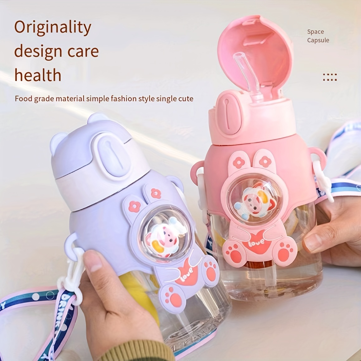 

1pc, Cartoon Animal Astronaut Water Bottle, 600ml Plastic Water Cups, Cute Kawaii Portable Drinking Cups, Travel Drinkware, Birthday Gifts