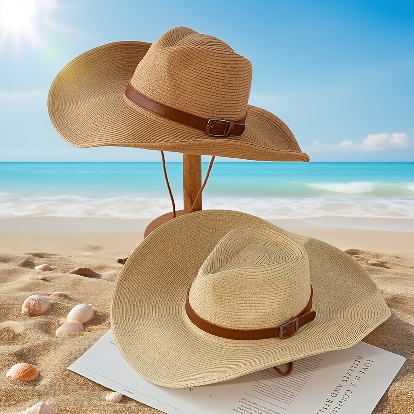 1pc Women\'s Straw Hat, Large Brim Sun Protection Hat, Beach, Vacation, Summer ericotry 1PC Women Foldable Floppy Beach Cap Wide Brim Sun  main image 4