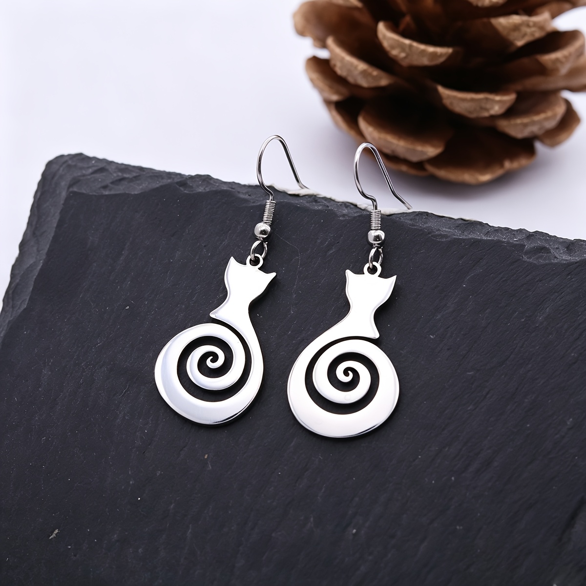Spiral Cat Kitten Drop Earrings for Women