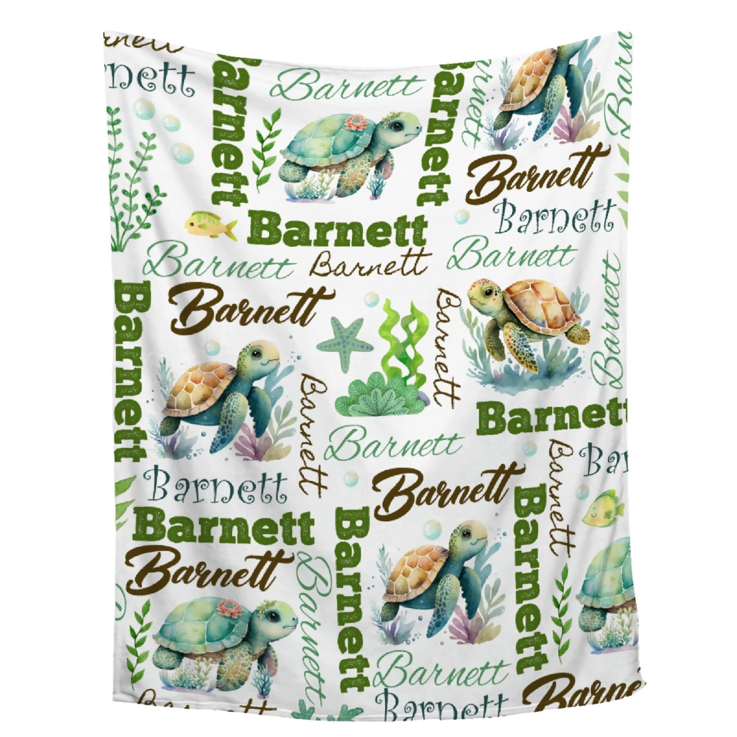 

Customizable Green Sea Turtle Pattern Name Blanket - Perfect For All Seasons And Multi-purpose Use