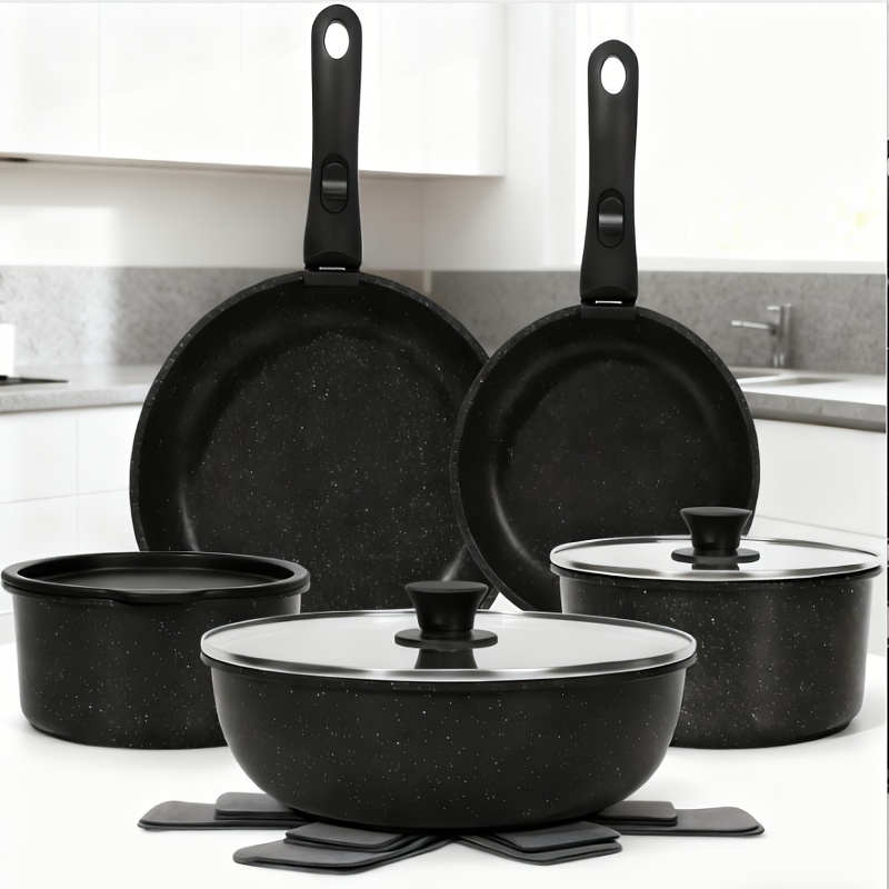 TEMU 15pcs And Pan Set Pot Set, Kitchen Cookware Set Detachable Handle, Cooker Induction Cookware Set, Detachable Handle, Cookware Set For Commercial