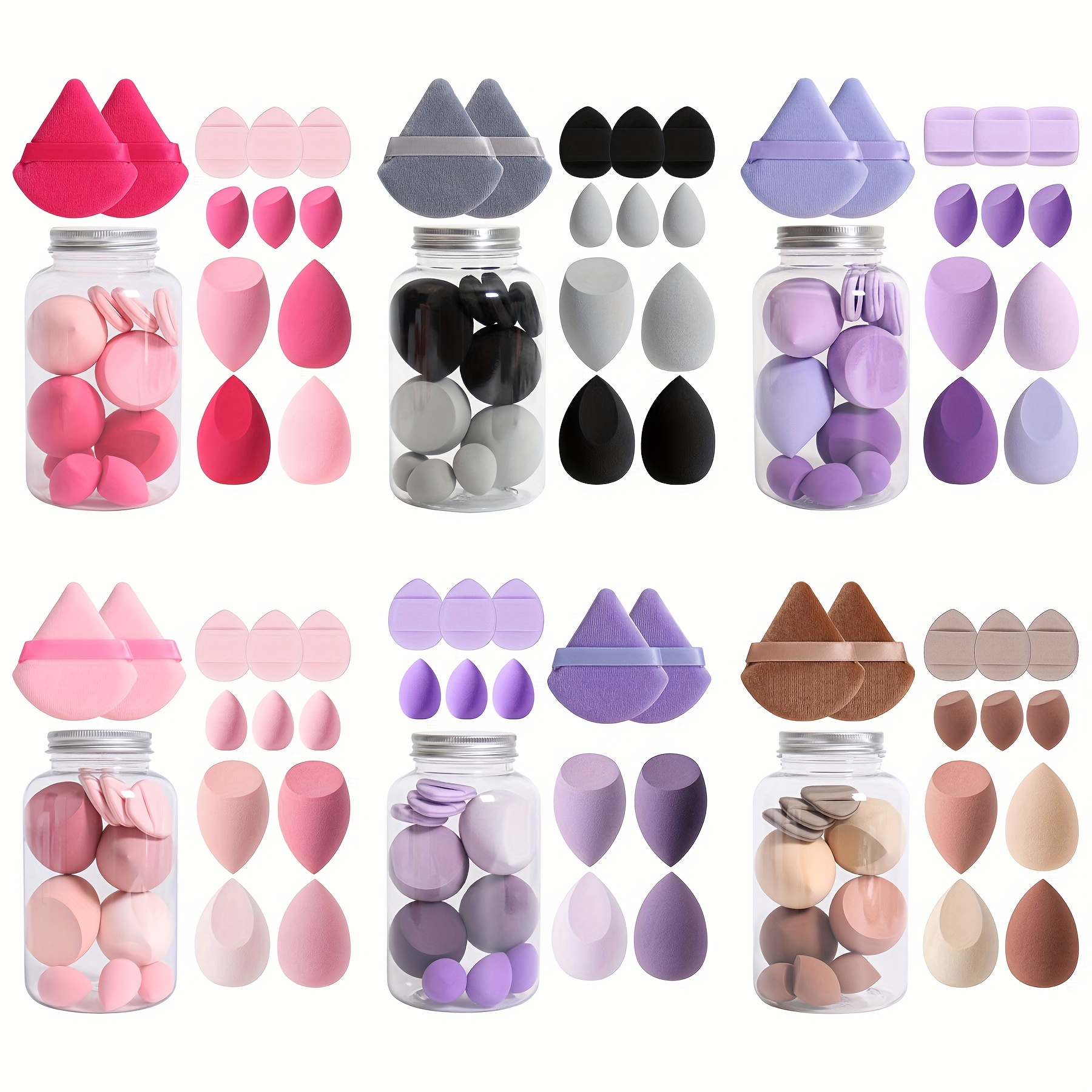 

12-piece Makeup Sponge Set: 2 Triangle Powder , 4 Beauty Blenders, 3 Sponges & 3 Mini Finger Air Cushion , Latex-free Sponges For Liquid, Foundation, Concealer, Dual-use Wet/dry, Suitable For Types