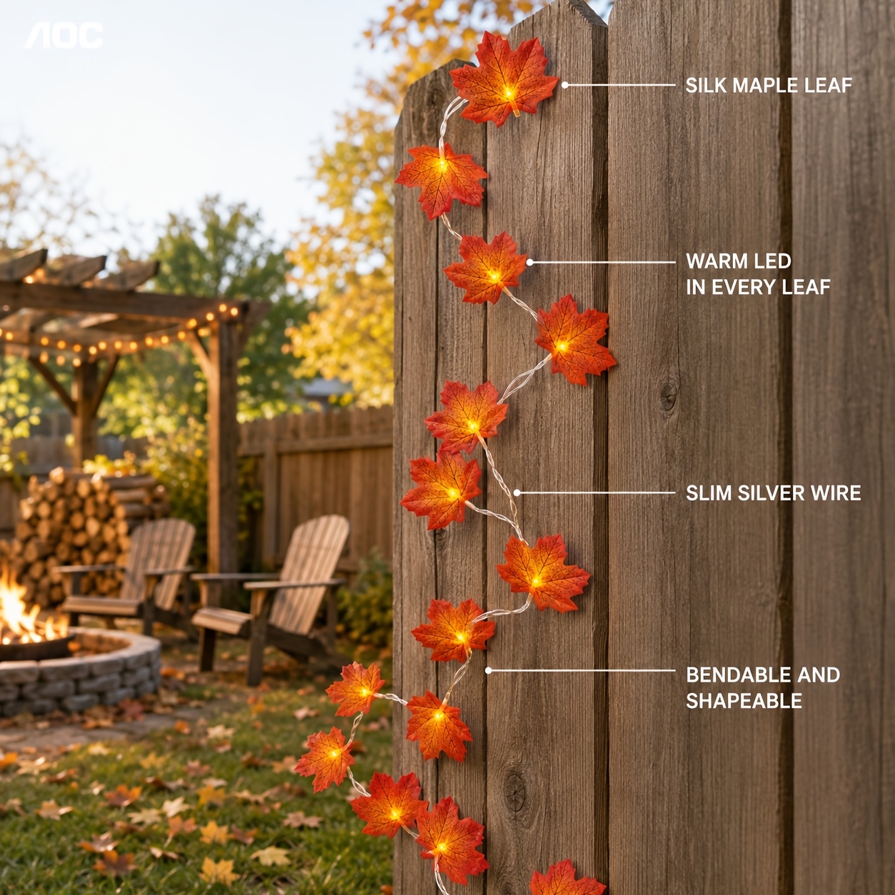 TEMU Halloween Maple Leaf String Lights, Fall Autumn Decorative Fairy Lights, Battery Operated Warm Light For Porch Door Yard Steps Halloween