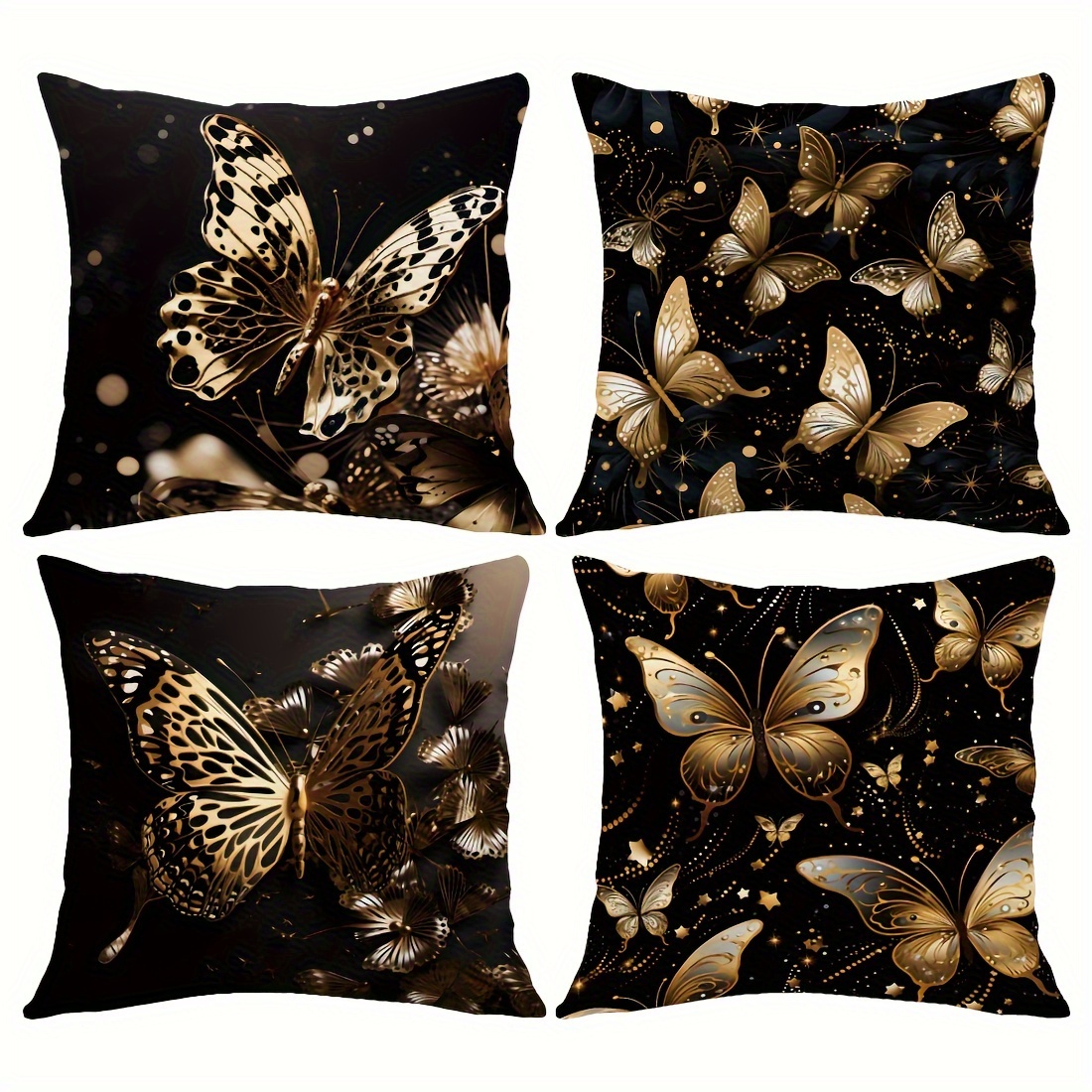 

4 housses de coussin en velours peau de pêche motif papillon doré, lot de quatre, housse de coussin confortable pour la maison, housse de coussin pour canapé de salon et de chambre à coucher