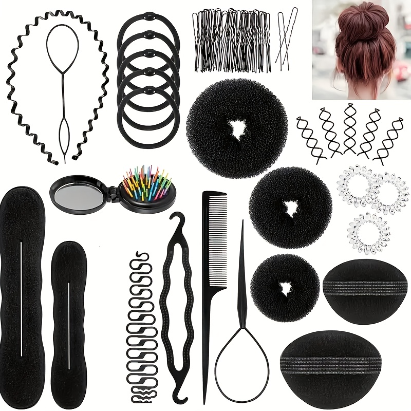 TEMU 67pcs Hairstyling Set For Women - Includes Tools, Braiding Accessories, Bun Makers & Sponges - Diy Daily & Party Styles - Braiding Kit - Ideal Gift For , Hair Accessories
