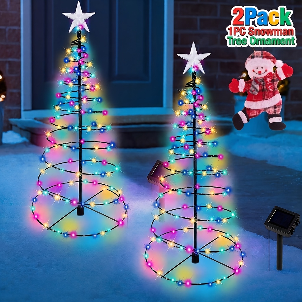 TEMU 2-4 Pack Solar Spiral Christmas Trees With Multicolor Lights, 26" Outdoor Light Up Xmas Pathway Markers With Stake, Auto And Lights For Winter