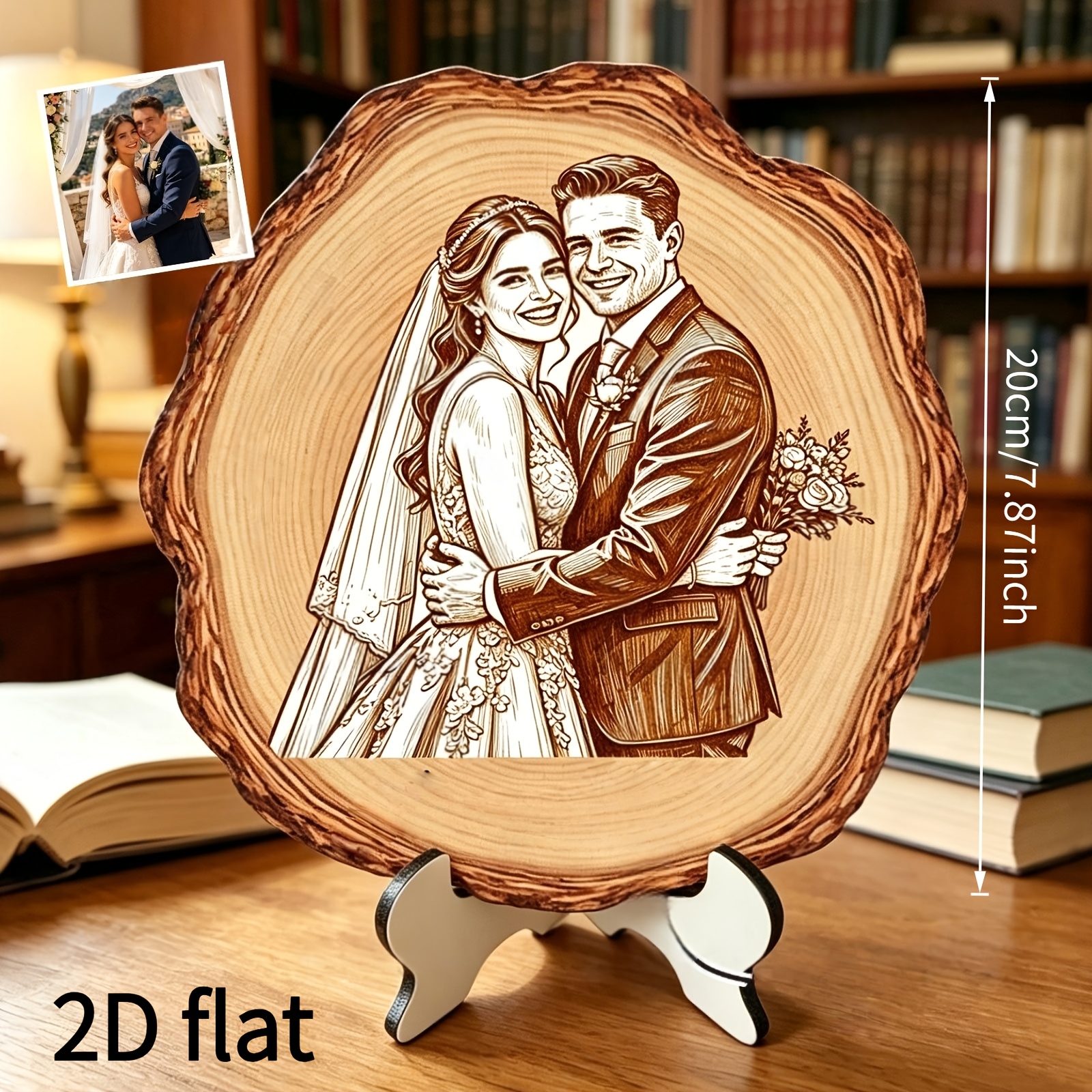 TEMU Custom Personalized Photo Wooden Vintage Wood Grain Pattern Plaque Home Decor Ornament Valentine's Day Mother's Day Father's Day Gift Keepsake
