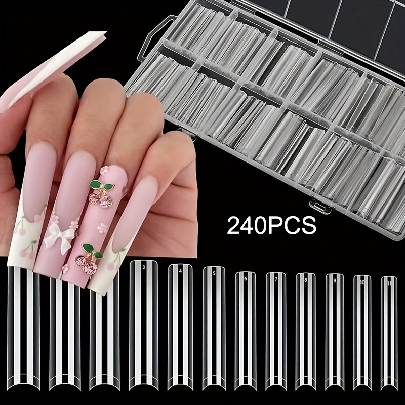 TEMU 3xl Semi-coverage Nail Tips, 240pcs Long Cone Square Shape, 12 Sizes Press-on Gel Nails, Suitable For Nail Salons