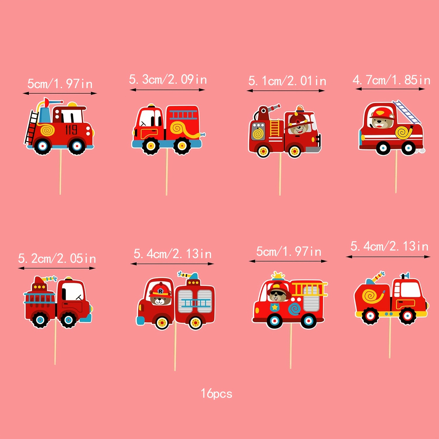 Image of 16-pack Fire Truck Cupcake Toppers, Firefighter, Fire Truck Birthday, , Be , Fire-themed Birthday Party Cake Toppers,halloween, Christmas