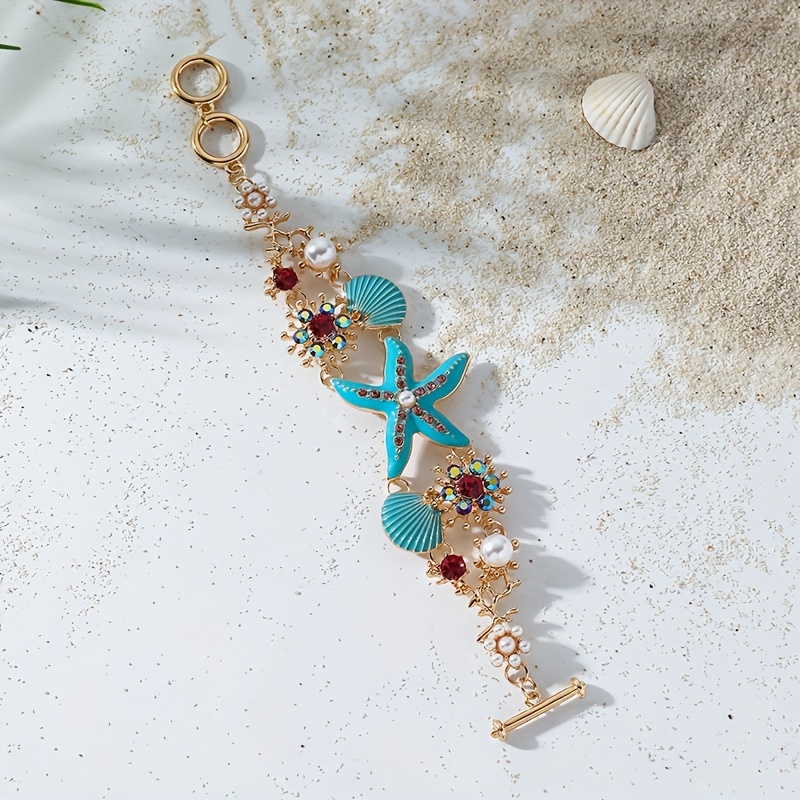 Image of A Women's Fashionable Bohemian Vacation-style Bracelet Featuring Seashells, Beads, And Starfish, Suitable For Daily Beach Vacation Wear And As A Holiday Gift