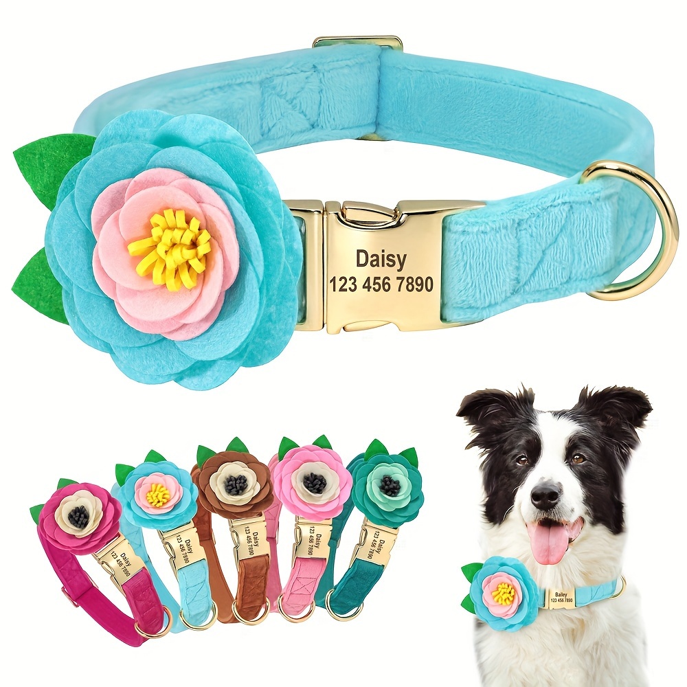 personalized soft dog collar flowers pet id tag name tag Temu