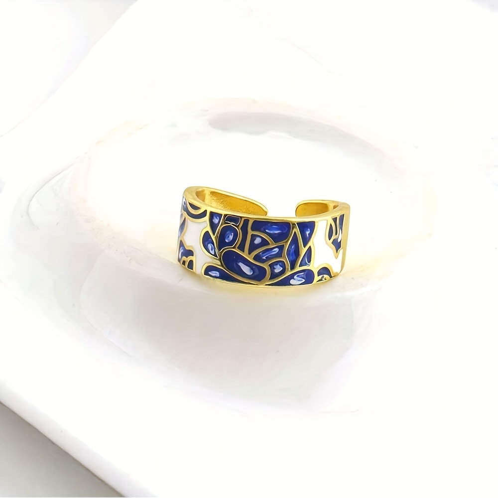 Copper Open Ring with Drip Glaze and Porcelain Pattern