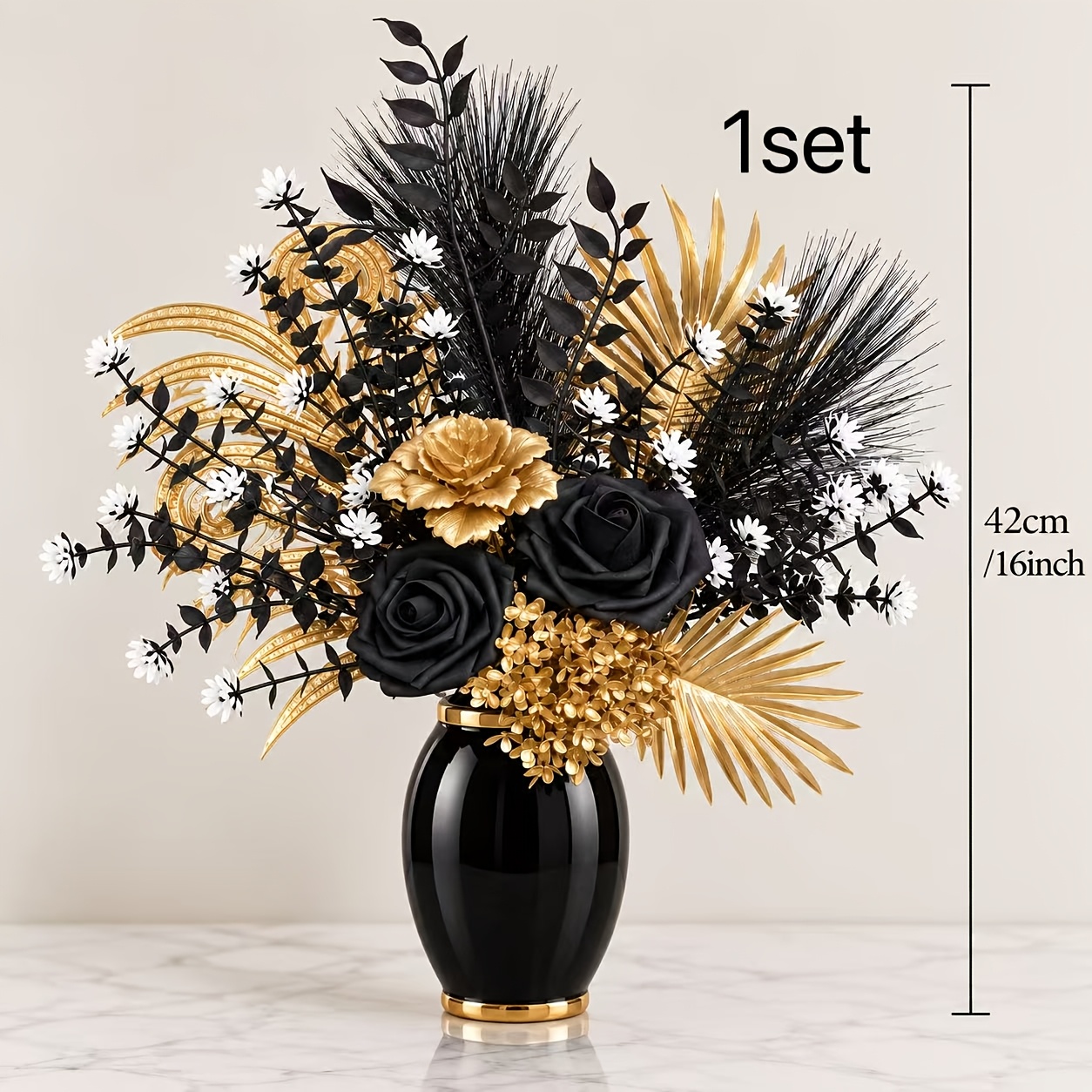 TEMU 1 Set schwarz-goldener leichter Luxus-Strauß aus Kunstblumen, eine hochwertige moderne goldene Blumendekoration, geeignet für modernen leichten