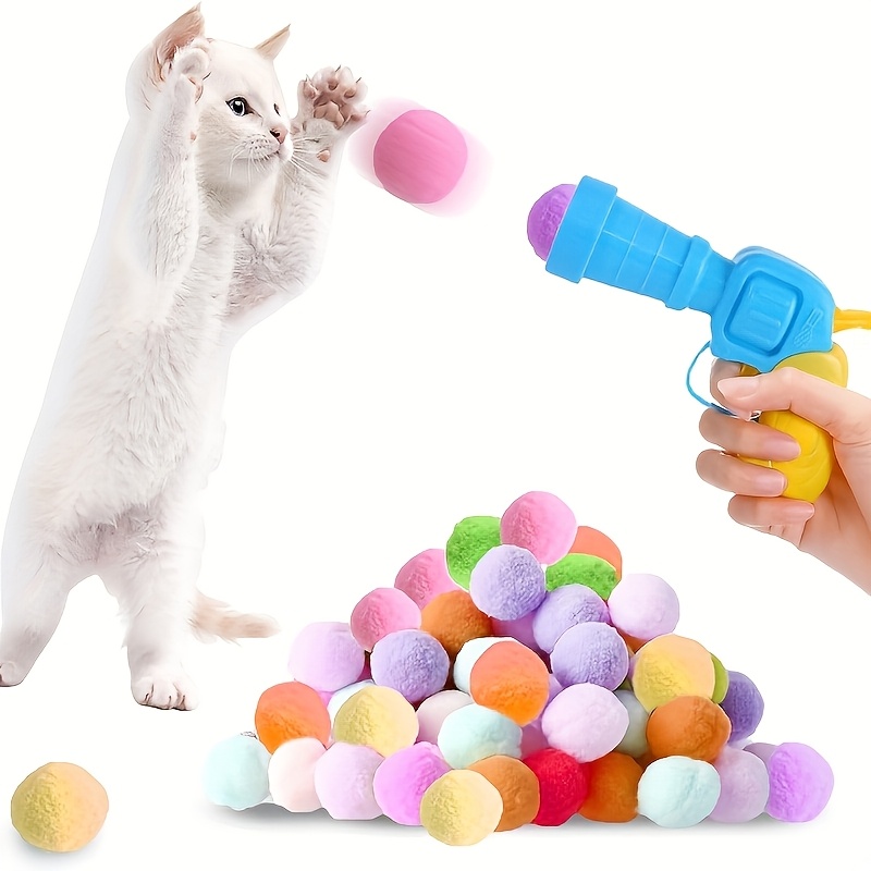 Human-Cat Interactive Launcher Gun Set - 30pcs Soft Plush Balls | Quiet Indoor Cat Exercise Toy | Emotional Connection Enhancer | Rainbow Training Balls for Kittens & Adult Cats | Noiseless Plaything for Feline Entertainment Clearance And Closeout