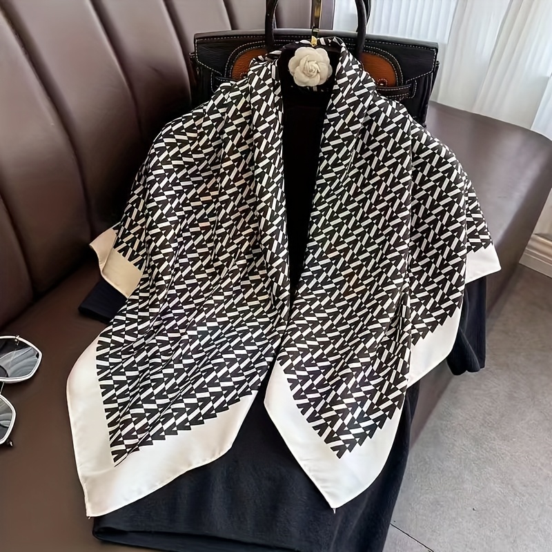 TEMU Women's Elegant Beige And Black Bandana - Fashionable Retro Scarf, Suitable For Formal And Casual Wear - Lightweight Non-stretch Shawl, Machine