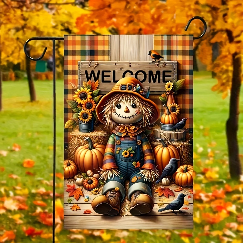 

1pc Autumn Welcome Yard Flag - Double-sided Fall House Banner With Harvest Pumpkin Design, Happy Fall Garden Flag - Durable Polyester, Multipurpose Outdoor Decor, No Electricity Needed