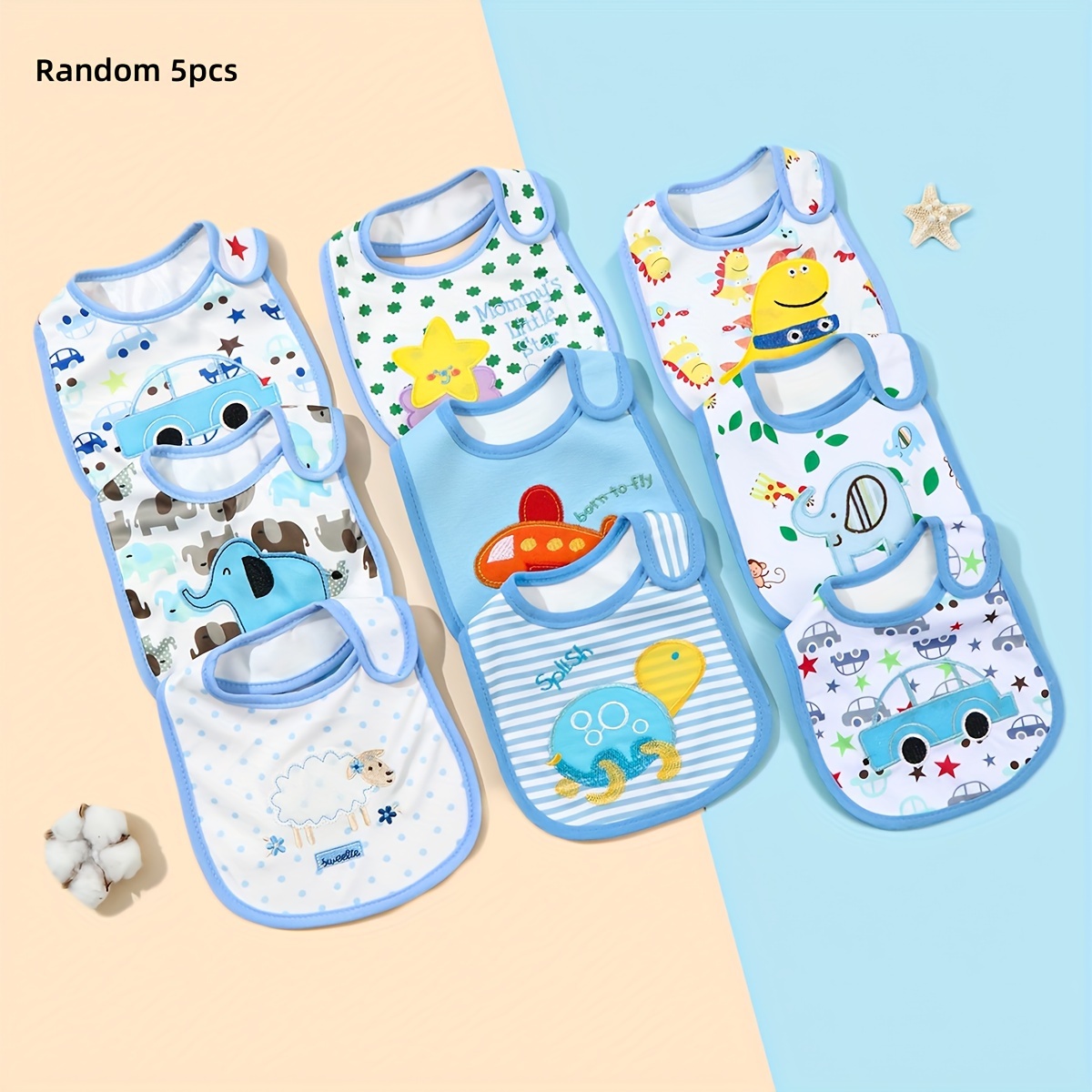 Random Pattern 3pcs 5pcs Baby Bib Baby Food And Dirty Saliva Towel Printed Cartoon Bib