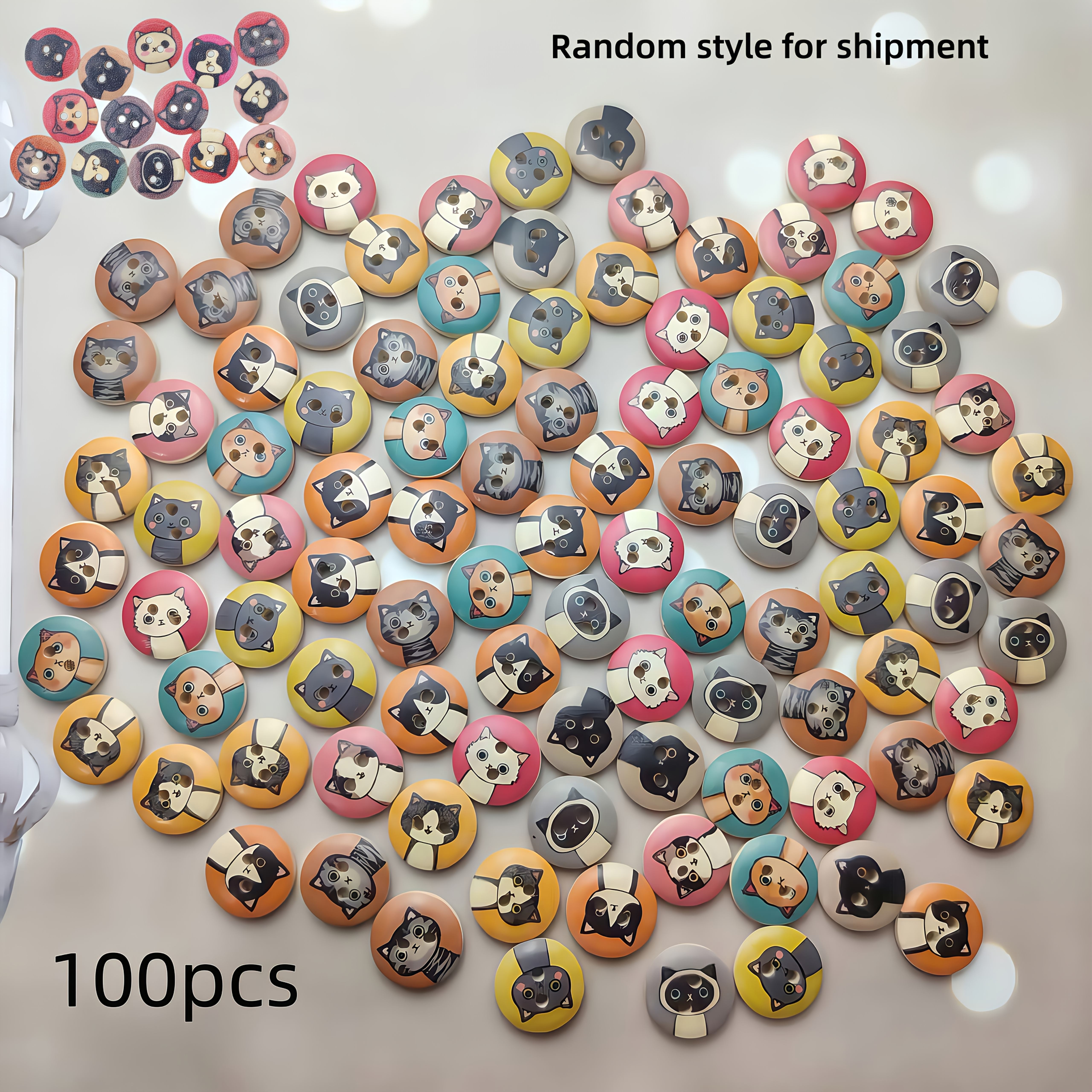 E-shop 100 Stück Modische Niedliche Trendige Kätzchen-Muster Holzknöpfe, Persönliche Holzknöpfe, Kleine Kätzchen Holzknöpfe, Holzknöpfe für