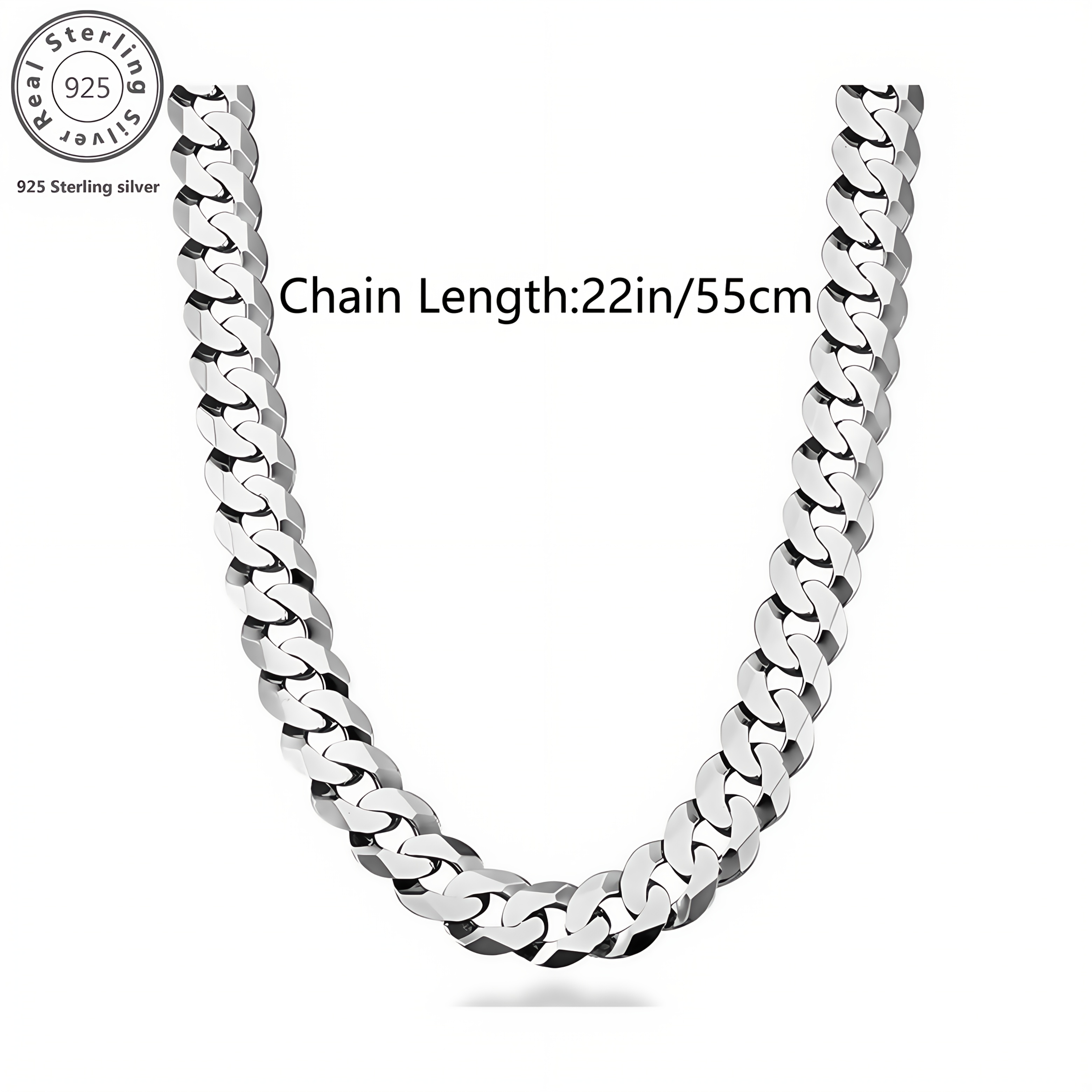 TEMU Collier à maillons cubains traditionnels en argent 925, 7 mm de largeur, disponible en différentes longueurs, convient à tous les , élégant et