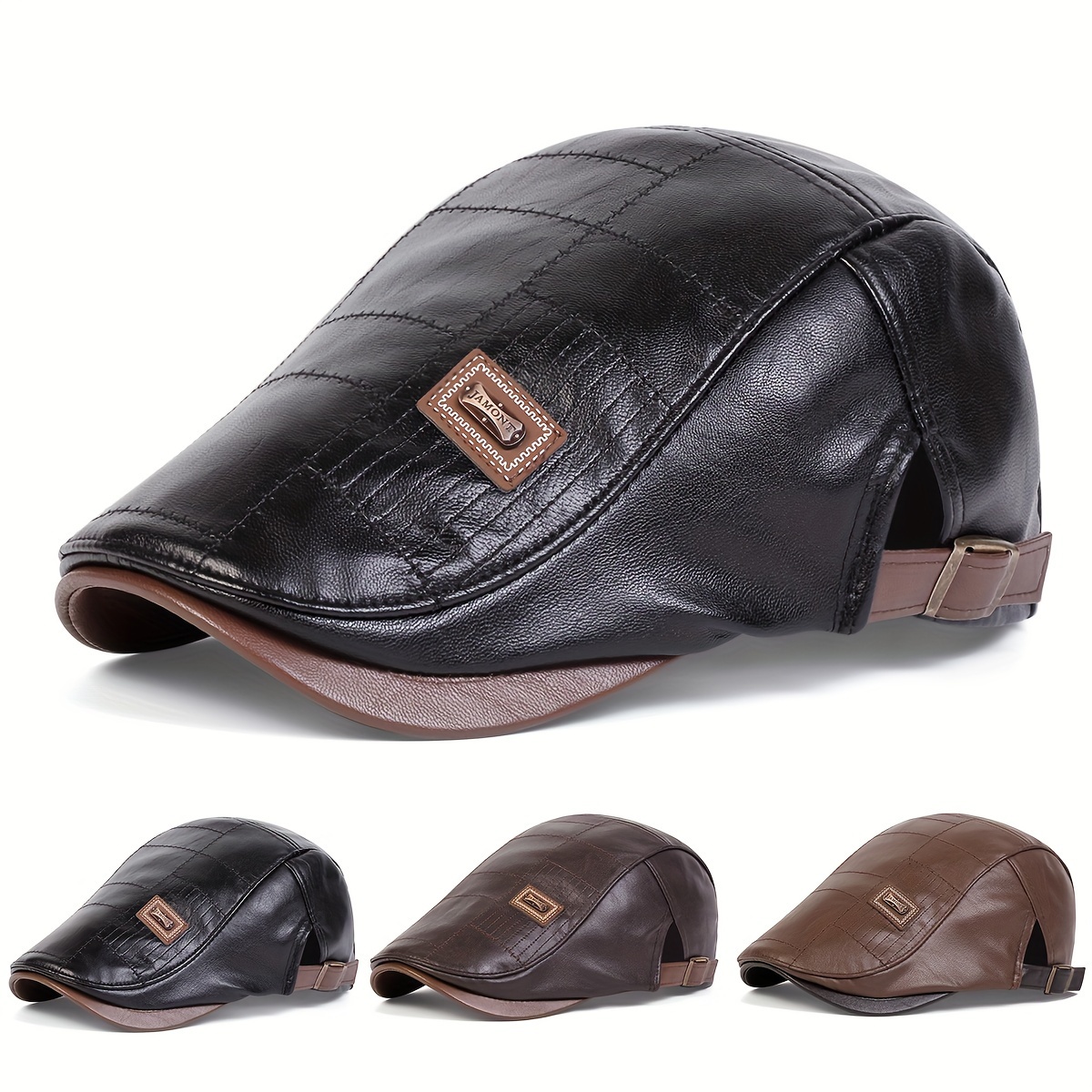 

Elegant Retro Gentlemen Beret Hat, Pu Leather Leisure Snapback Cap, For Travel Beach Parties, For Autumn And Winter