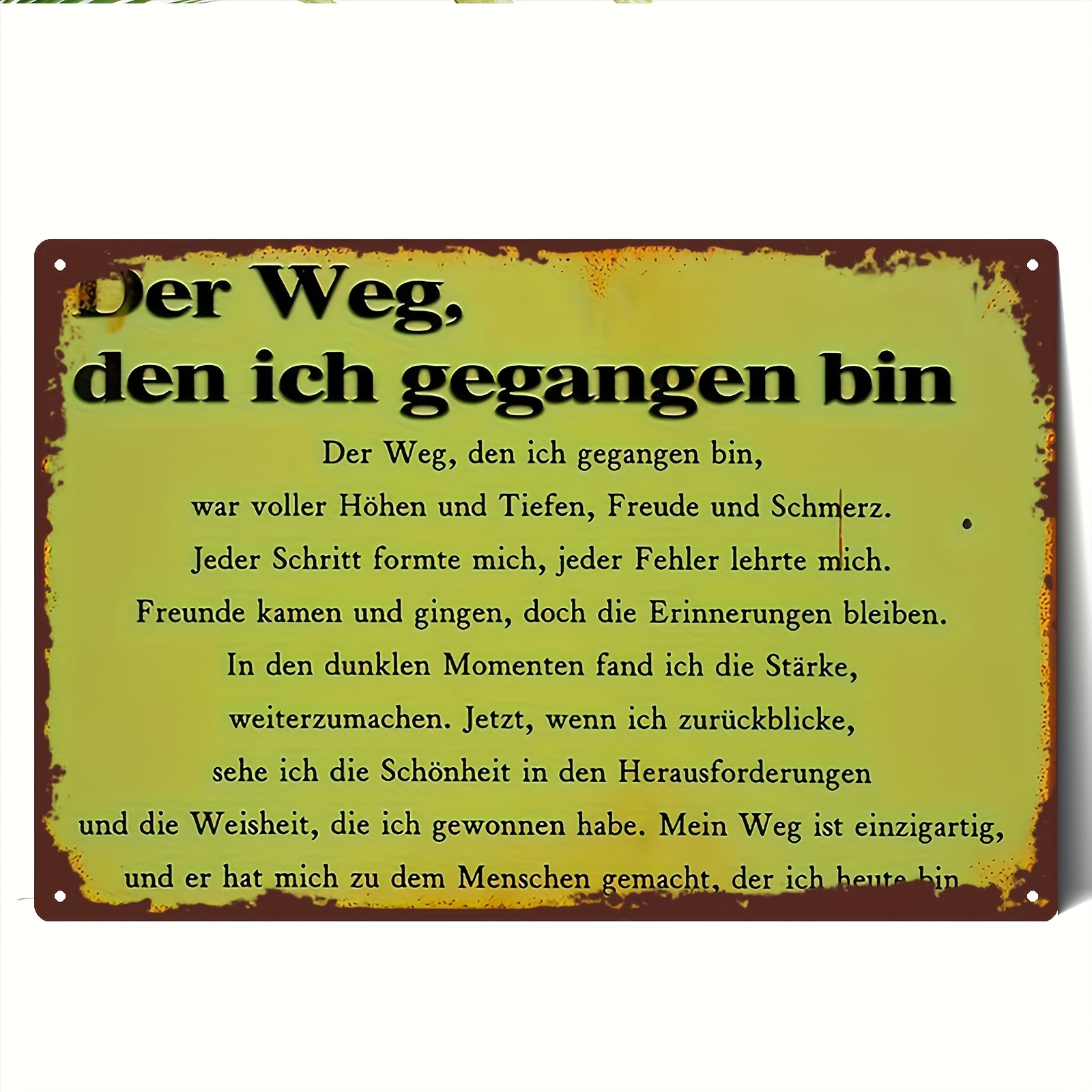 E-shop 2D Flat - 2D Ebene - Vintage Metall Wandkunst Schild - 8X12 Zoll | Rustikale Eisenplakette mit deutschem inspirierendem Reisezitat | für