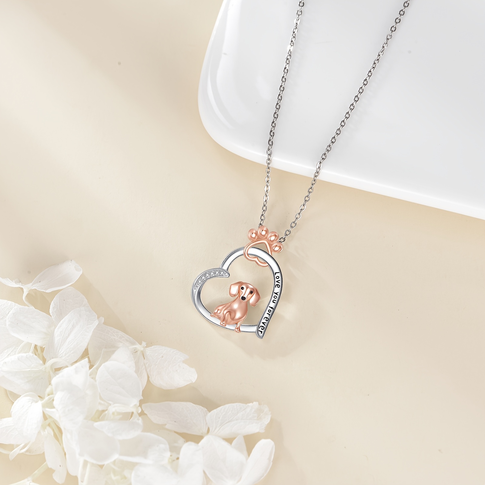 925 Sterling Silver Heart Dachshund Necklace, Gift for Dog Lovers