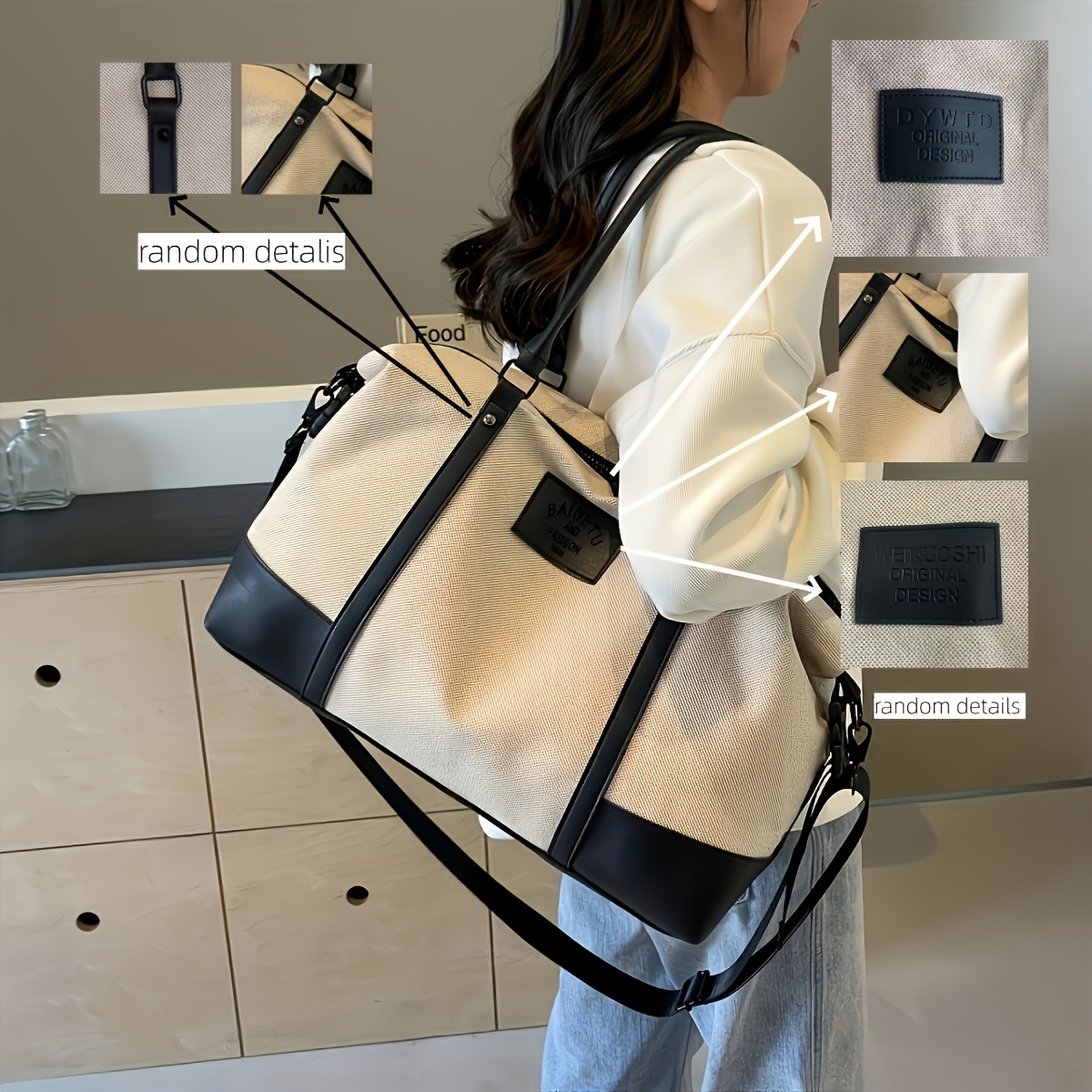 Image of Large Capacity Handheld Single Shoulder Crossbody Casual Vacation Fitness Bag Tote Retro Travel Women' Details Random