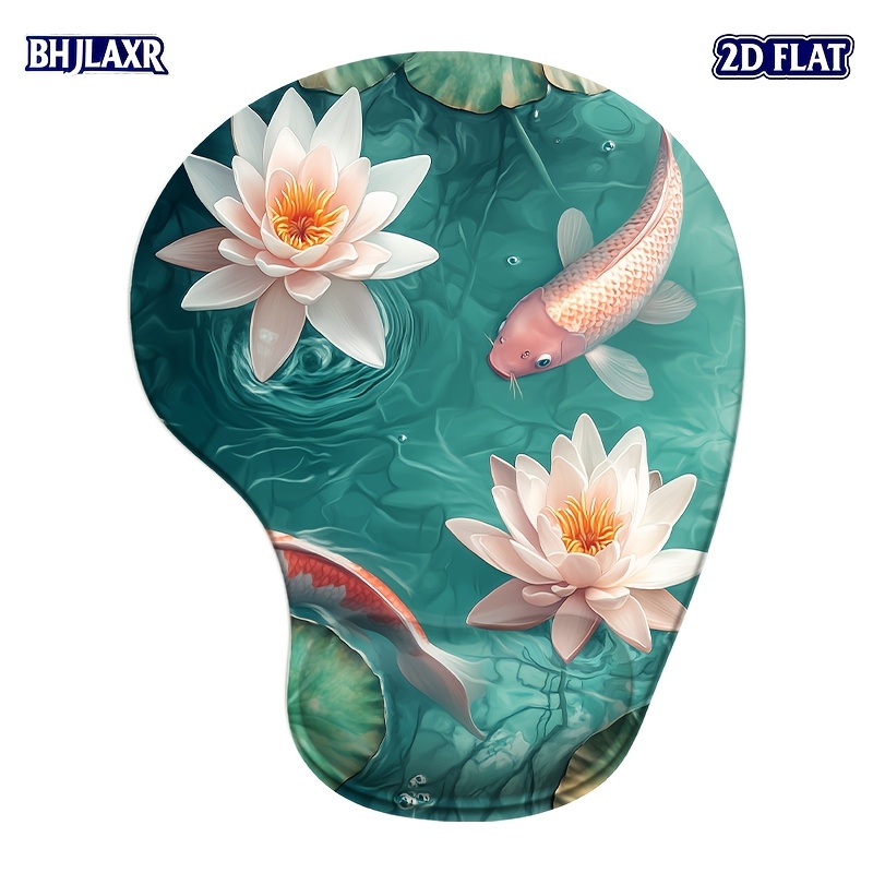 TEMU 2d Flat 1pc Koi And Lotus Pattern Wrist Rest Mouse Pad, Ergonomic Mouse Pad With Wrist Rest, Durable Silicone Material Wrist Rest And Non-slip