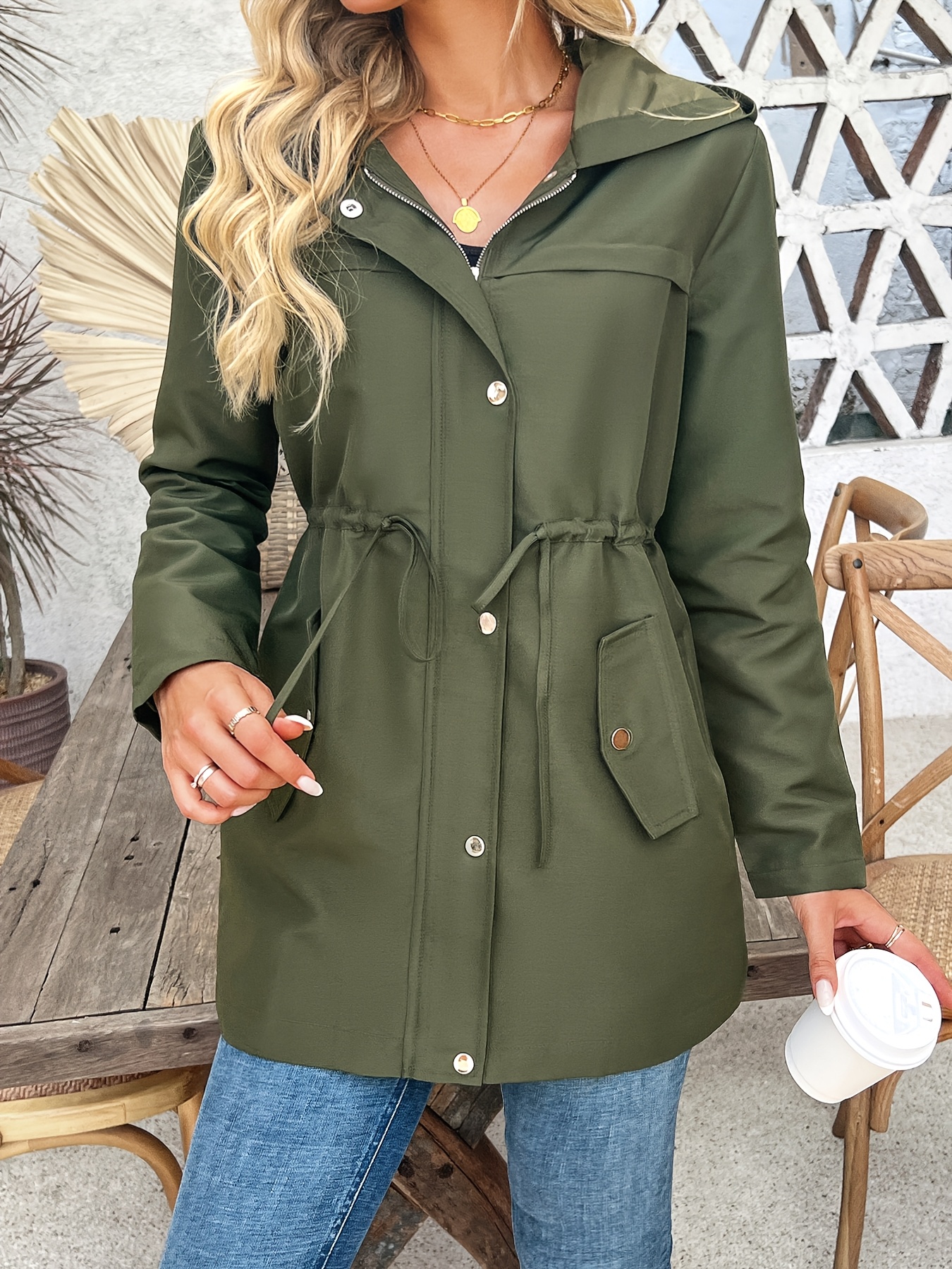 Jacket Outfit Chaqueta Camuflada Mujer Camisa Gabardina Verde