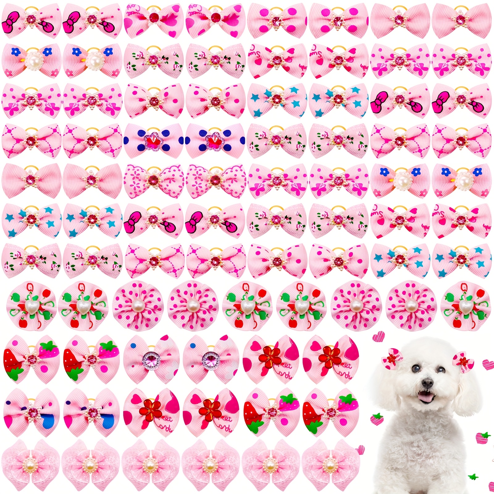 TEMU 20 pièces Nœuds pour Chiens Multi-styles, Accessoires pour Poils de Chien et Chat, Nœuds Main avec Perles, Mignons pour Chiens à Poils Longs