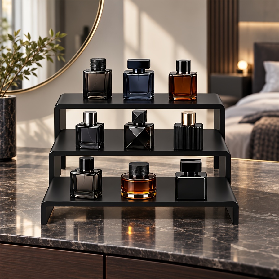 TEMU 6/3pcs Black Tiered Organizer Rack, Perfume Display Stand, Retail Storage Tray, Suitable For Bedroom, Bathroom, Store, Ideal Father's Day Gift,