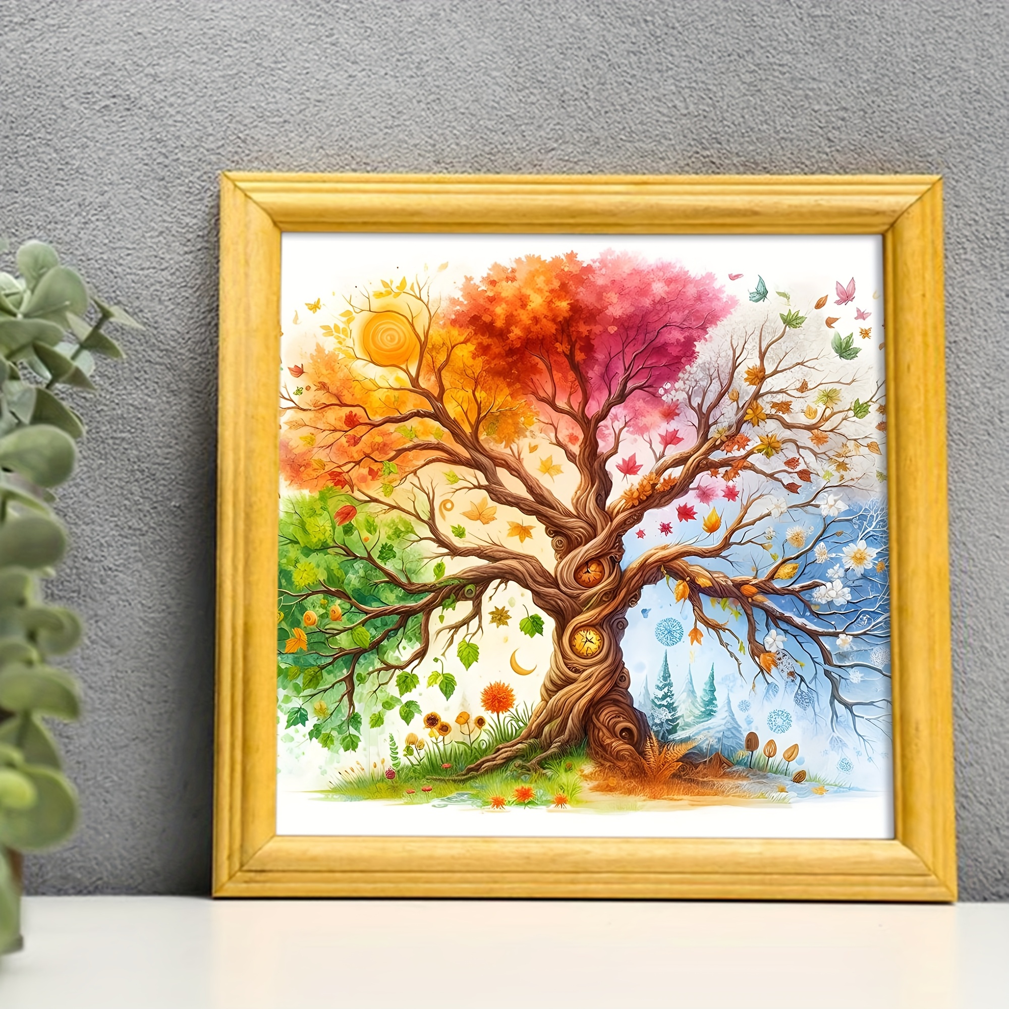 Creative Four Seasons Tree Theme Cross Stitch Painting Kit, DIY Art Needlework