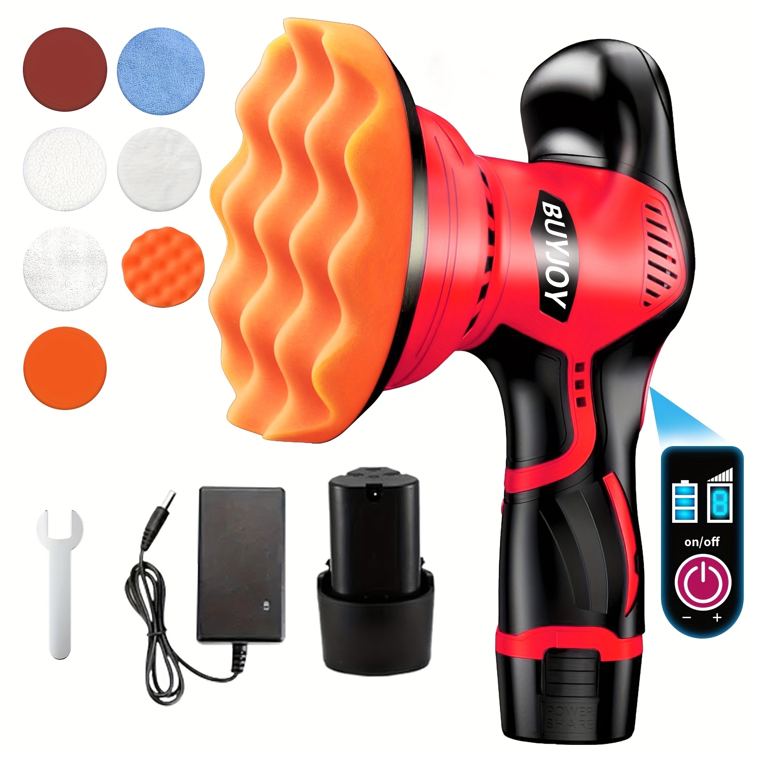 TEMU Cordless Car Buffer Polisher, Car Polishing Kit With 21v 4, 0ah Batteries, Orbital Buffers With 8 Variable To 5500 Rpm, 7/5in Touchscreen Buffer