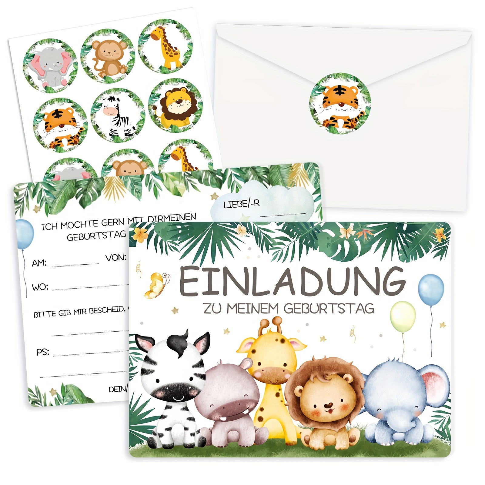 

Charming Forest Animal Envelope & Sticker Set - 12 Pack, Perfect For Birthdays, Anniversaries, Graduations & More - Personalized Cartoon-themed Greeting Cards In German