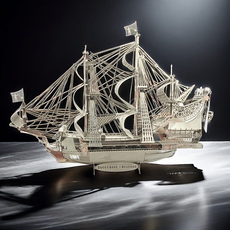 TEMU Diy 3d Metal - Intricate Sailing Ship Model Kit, Stainless Steel, No Power Required - Ideal For New Year's , Desk-