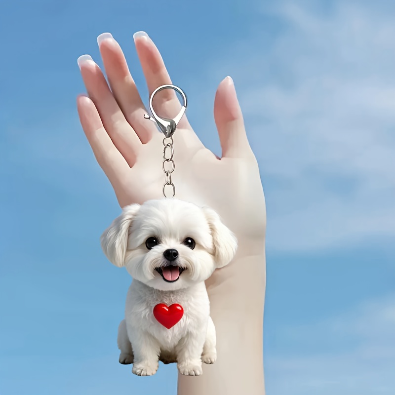 

1pc Adorable Maltese Dog Keychain, Double-sided 2d Acrylic Pendant, Animal Key Ring Charm For Backpacks And Gifts, Valentine's Day Ladies Key Ring Accessory, Single Piece