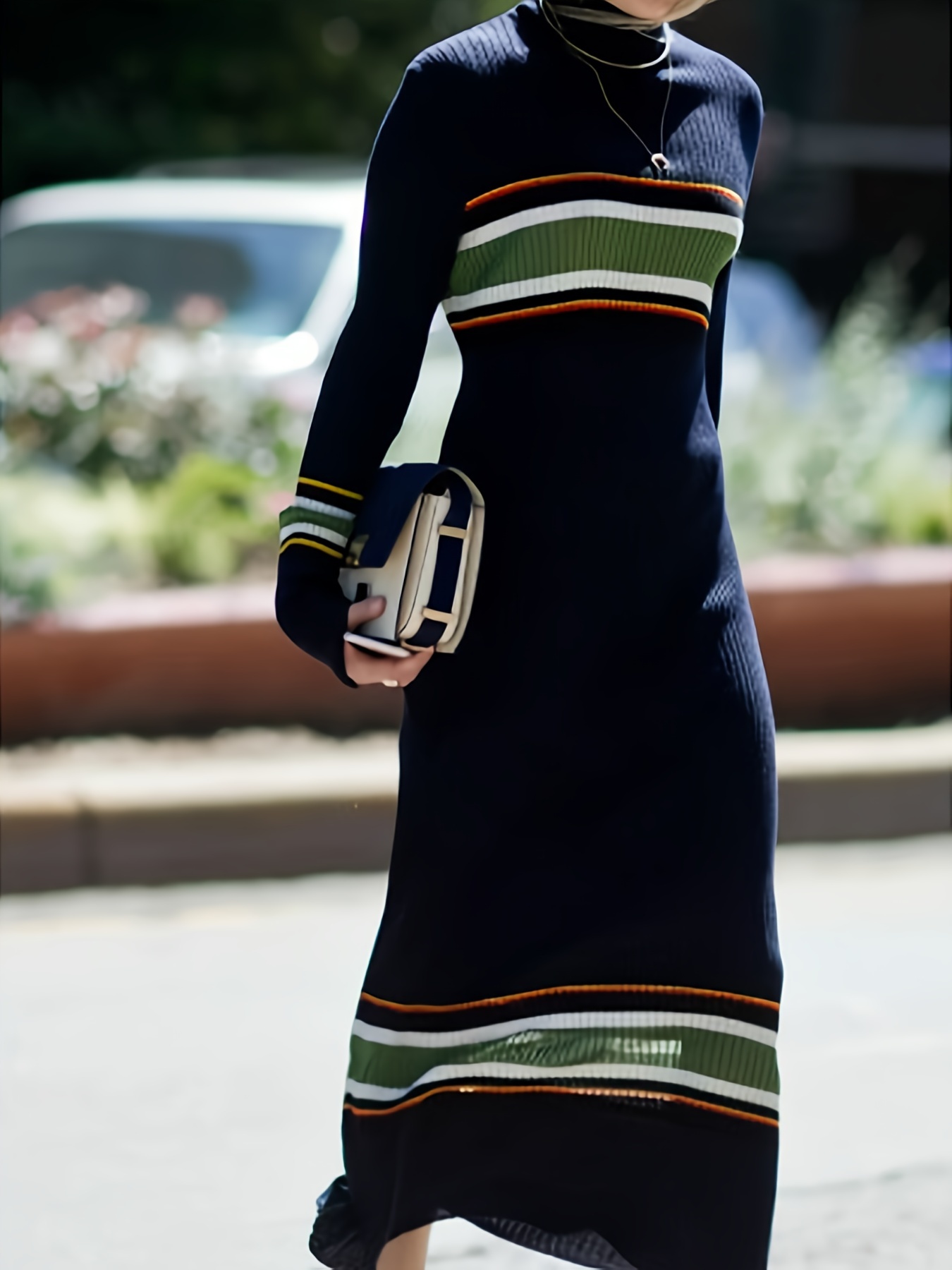 Striped Sweater Dress Striped Winter Dress Ladies' Striped Long