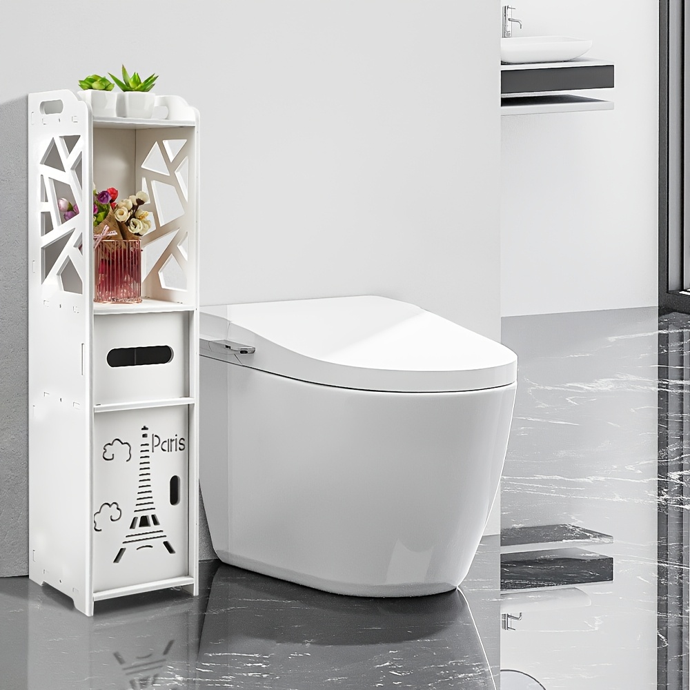 Small Bathroom Storage Cabinet, Slim & Crafed Pvc Organizer, Ideal For Tight Spaces, Easy To Assemble & Durable, Toilet Paper Holder Cabinet For Bathroom, Bedroom & Living Room