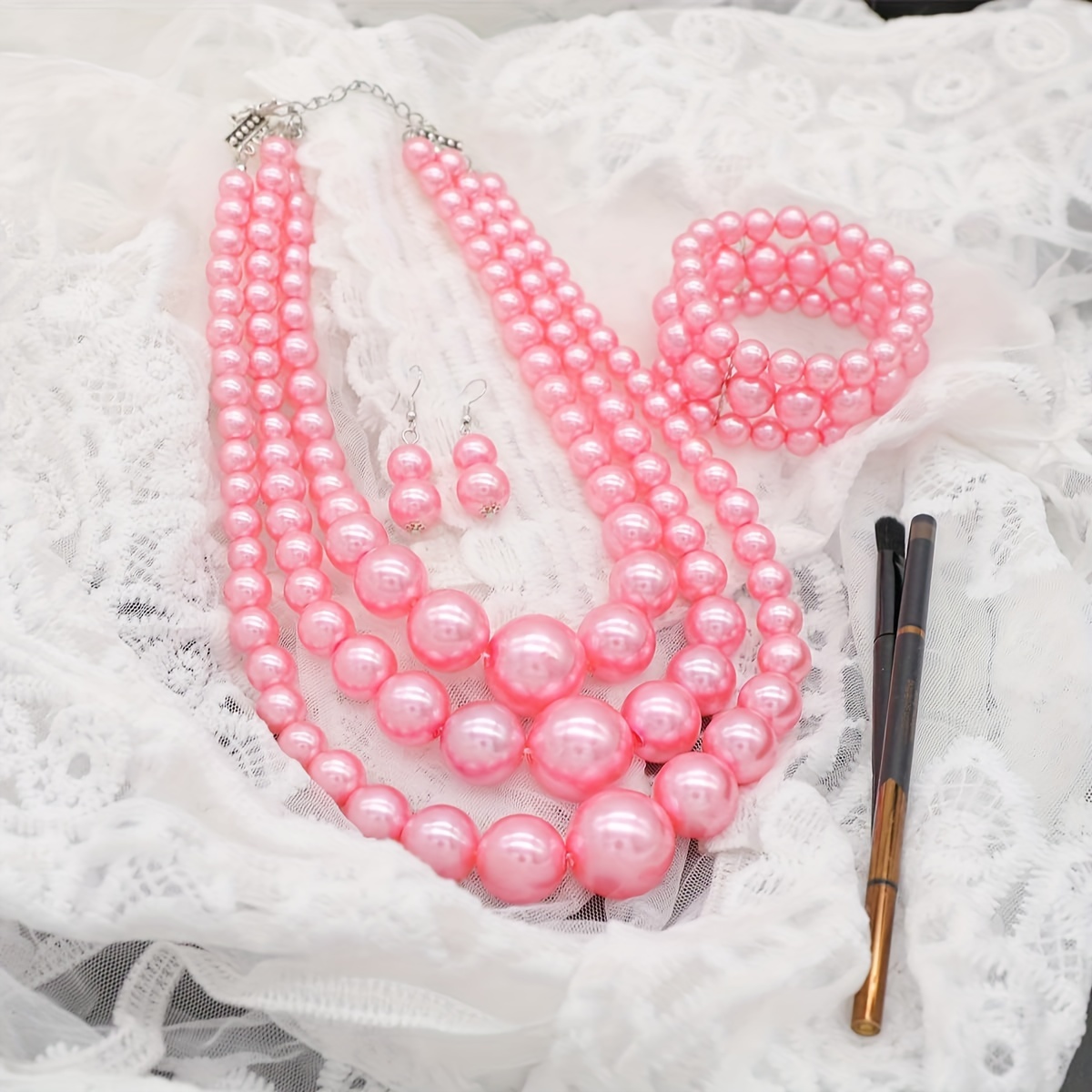 

Bohemian Style Multi-layered Necklace Imitation Pearl Piece Jewelry Set Holiday Gift